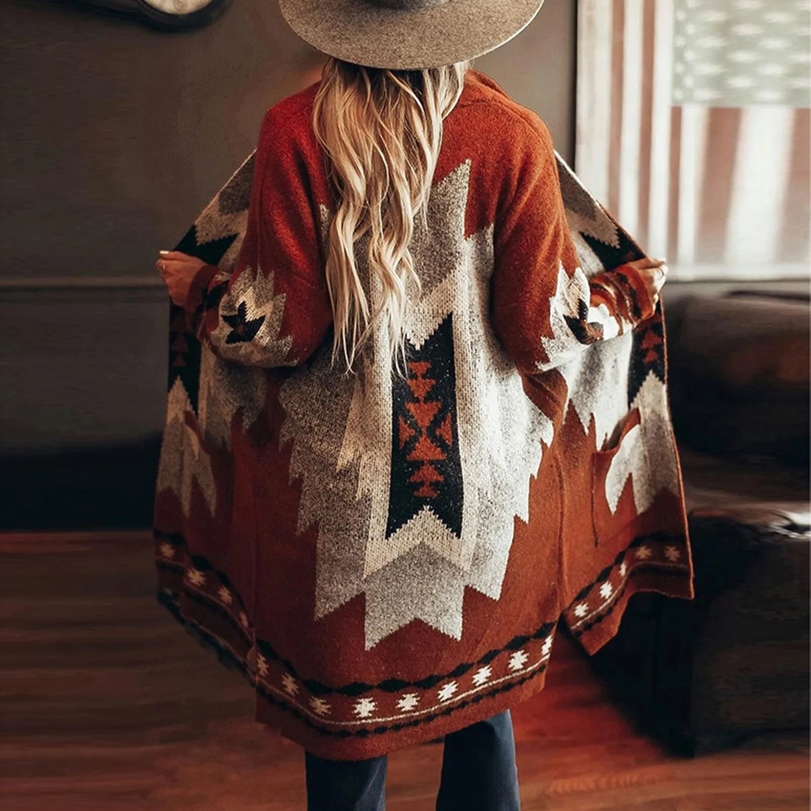 

Long Coat Women женская кђѬка Sweaters женские свиеѬа джинсовая кђѬка Fashion Winter Vintage Tribal Knitted Cardigan Sweater